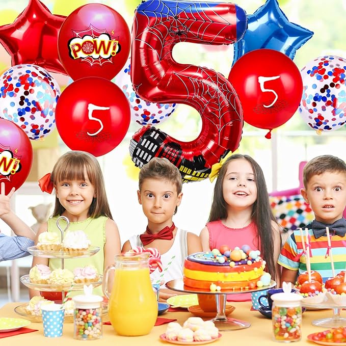 Cartoon Hero 40 Inch Red and Blue Spider Theme Number Foil Birthday Decoration Balloons, Cartoon Party Birthday Supplies, Number large Balloons for Spider Theme Party (5)