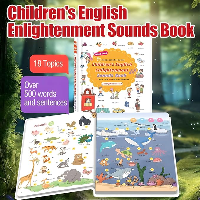 500-Word Audio Learning Book, English Words Sound Book for Kids Toddlers 2,3,4,5,6 Years Old, 500+ Words Talking Interactive Audio Books for Early Learning English (1 PCS)