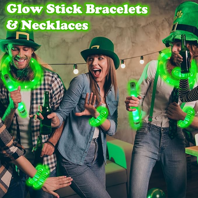 St Patricks Day Green Glow Sticks Party Favors Supplies for Kids 24PCS,Saint Patricks Light up Accessories Decorations Bracelets,Bulk Parade Throws St Patty's Non Candy Goodie Bag Stuffers Toys Gifts