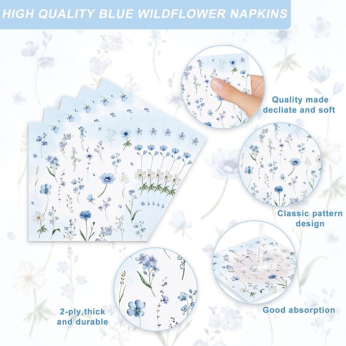 120PCS Boy Baby Shower Party Supplies Baby in Bloom Party Decorations Spring Wild Flower Pregnancy Announcement Tableware Set Dessert Plates Napkins Cups Set for 20 Guests