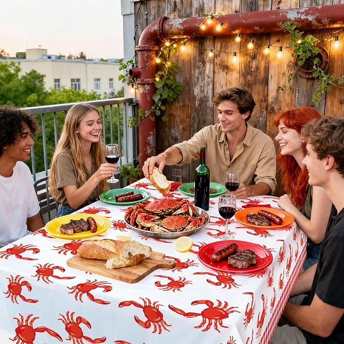 Seafood Boil Party Tablecloths, 4 Pcs Disposable Crawfish Crab Boil Table Cloths for Seafood Theme Party Supplies Dining Kitchen Decorations, 51 x 86 inch