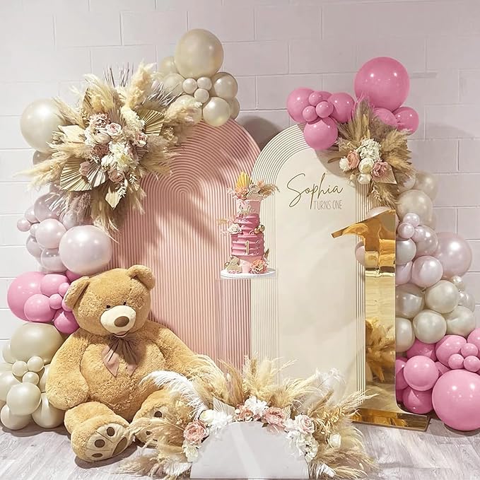 Double Stuffed Dusty Pink Balloons, 50pcs Double Stuffed Pearl Pink Beige Balloon Metallic Gold Balloons for Women Girls Boho Birthday Bridal Baby Shower Wedding Party