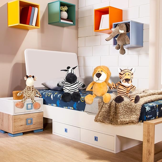 5 Pieces Safari Stuffed Animals Toy Set Includes Lions Tigers Elephants Zebras and Giraffes 11.8 Inch Wild Animals Soft Realistic Jungle Toys