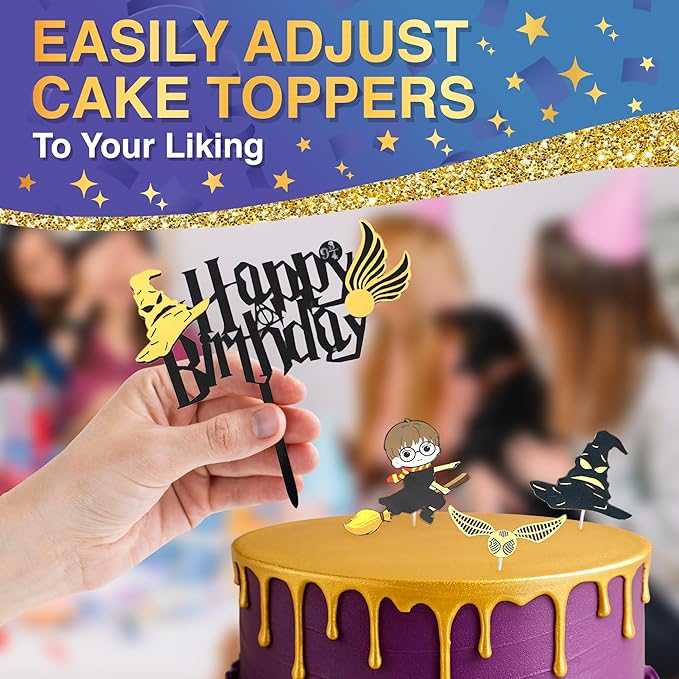 Cake Topper Decorations for Little Magicians - Sparkling Birthday Cake Toppers, Easy Installation & Adjustment, Bend & Fade Resistant Materials - Magical Birthday Decorations for Boys & Girls