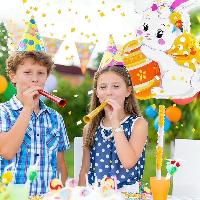 96pcs Easter Bunny Piñata Set Easter Piñata with Blindfold Hitting Stick Confetti Eggs Bracelets Photo Props for Birthday Decoration School Spring Party Game
