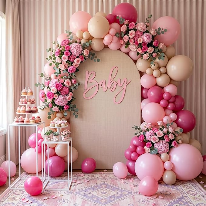 RUBFAC Baby Pink and Hot Pink Balloons 129pcs Different Sizes Pack of 18 12 10 5 Inch, Latex Magenta Pastel Pink Balloon Garland Arch Kit for Birthday Wedding Anniversary Baby Shower Princess Theme