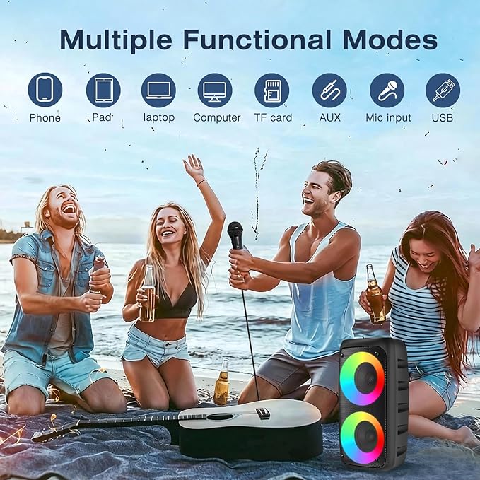 Karaoke Machine for Adults Kids,Colorful LED Lights, Portable Bluetooth Speaker with 1 Wired Mic Support TWS/TF/USB/AUX for Home Party Stage,Outdoor, Xmas Gifts,Outdoor