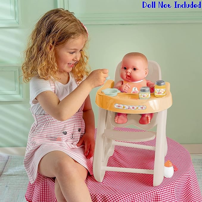 JC Toys - for Keeps Playtime! | Baby Doll High Chair | Fits Dolls up to 17" | Sturdy High Chair and Play Accessories | Ages 2| Earth Tone Colors