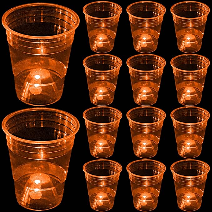 mishunyus 24 Pack Orange Cup, Glow Orange Cups Party Cups-16 oz Suitable for Both Night and Day Party Decoration Supplies,For Halloween Party, Weddings, Beach, Holidays