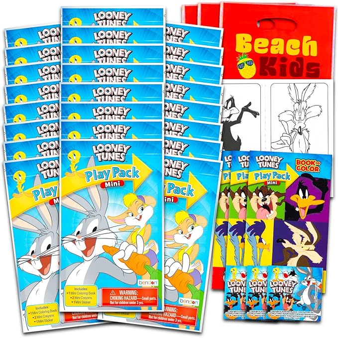 Looney Tunes Mini Party Favors Set for Kids - Bundle With 24 ACME Bugs Bunny Play Packs, Coloring Pages, Stickers, More (Birthday Party Supplies)