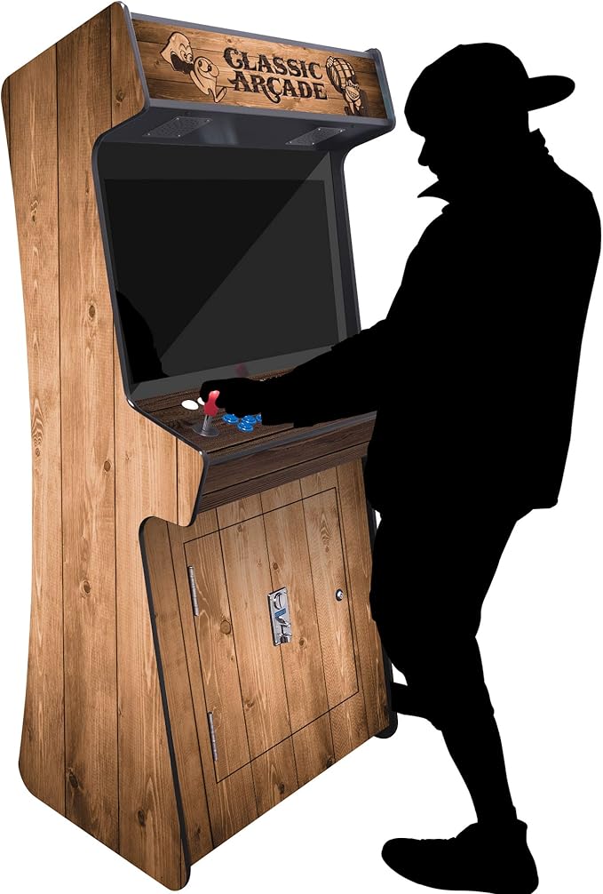 Creative Arcades Full Size Stand-Up Commercial Grade Arcade Machines | 2 Player | 3500 Games | 32" LCD Screen | 2 Sanwa Joysticks | Trackball | Woodgrain | 2 Stools Included | 3 Year Warranty