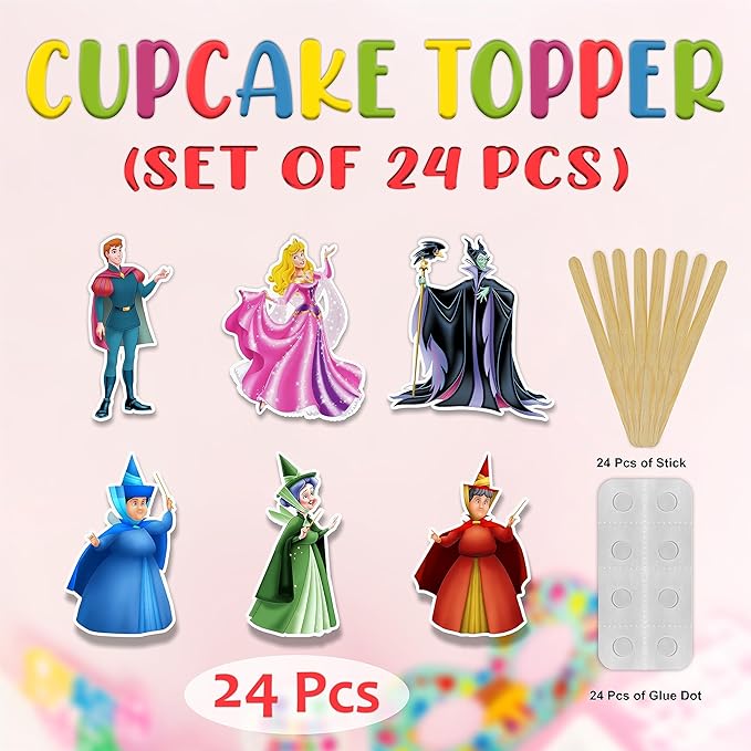 "Sleepin Beauty Cupcake Topper – Princess Fairy Tale Theme Birthday Decorations for Girls – Cute Party Cupcake Picks for Birthday Celebration, Princess Party Supplies & Cake Table Décor"