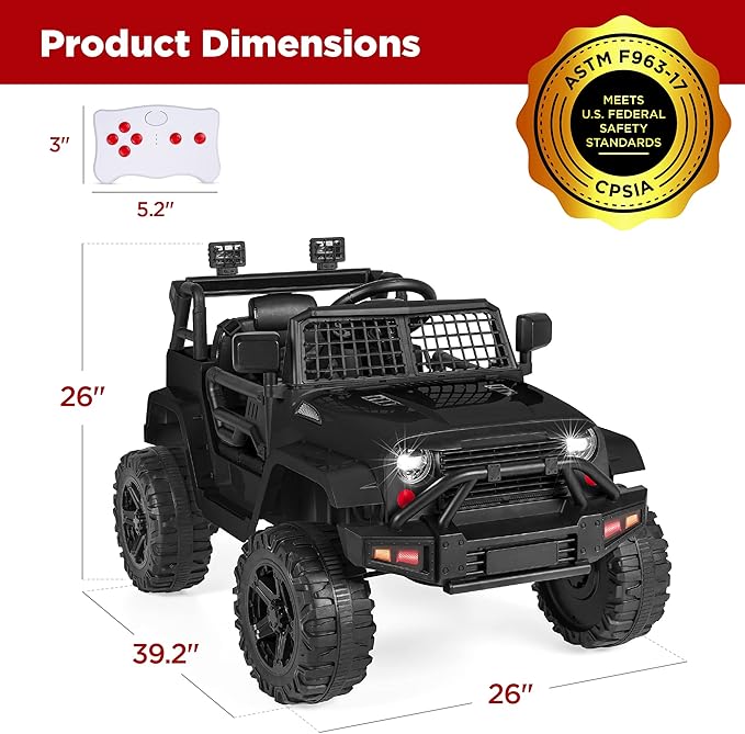 Best Choice Products 12V Kids Electric Vehicle Toy Ride On Car with Parent Remote Control for Toddlers, Seat Harness, 61 lbs Weight Capacity, Locking Doors, Spring Suspension, Bluetooth - Black