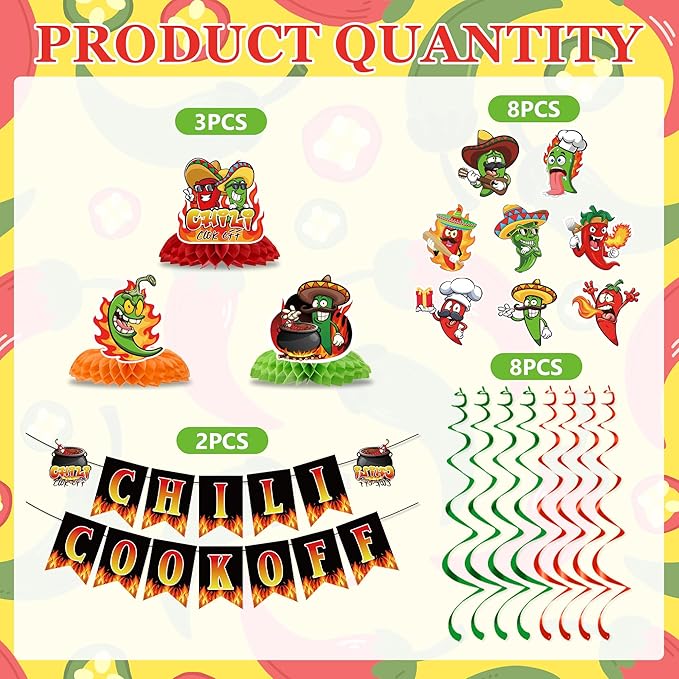 Chili Cook Off Decorations Include Chill Cook Off Banner Chili Hanging Swirls Honeycomb Centerpieces Chili Contest Tasting Competition Theme Party Supplies