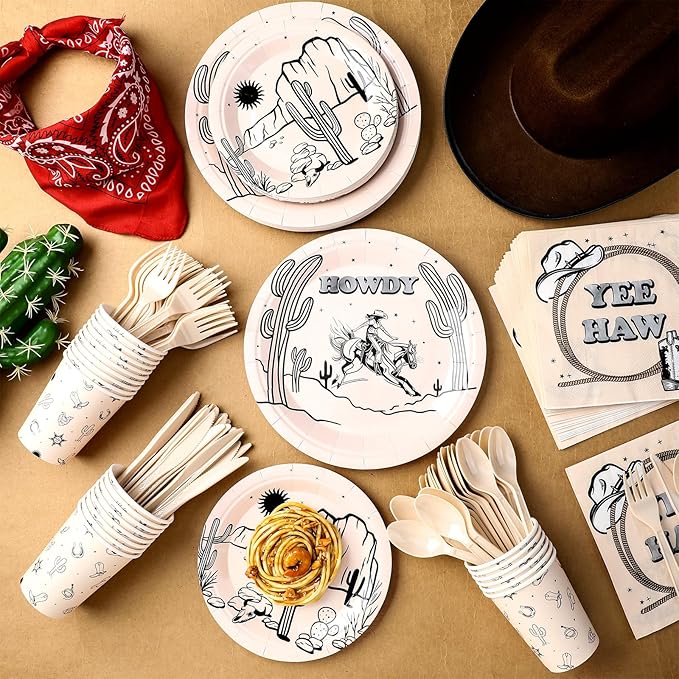 168 Pcs Boho Cowboy Rodeo Birthday Party Supplies Western Party Decorations, Howdy Cowgirl Supplies, Yeehaw Baby Shower Favors, Wild West Tableware(Cowboy,Rodeo)