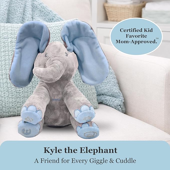 Dimple Kyle Peek A Boo Elephant Toy, Interactive Singing Stuffed Elephant Plush with Moving Ears, Musical Stuffed Animal for Babies and Toddlers, Adorable Baby Toy