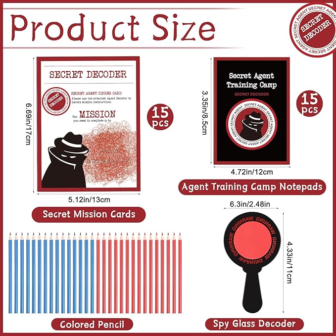 ReliThick 15 Sets Detective Party Favors Spy Secret Kit Escape Room Birthday Party Decoder with Agent Training Camp Notepads Cards Pens Treat Bags Stuffers Piñata Filler Classroom Prizes