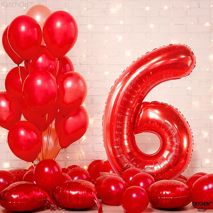 KatchOn, Giant Red 6 Year Old Balloon - 40 Inch | 6 Balloons for Birthday Boy | Red Balloon 6 Year Old, 6th Birthday Decorations For Boys | 6th Birthday Boy Birthday Decorations