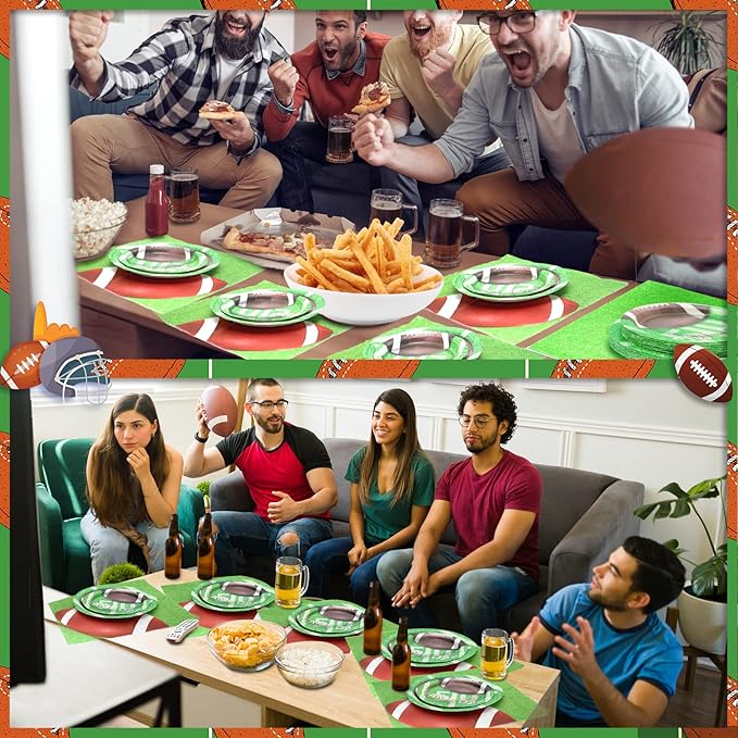 180Pcs Football Party Supplies Paper Plates and Napkins Serve 60 Disposable Tableware Set for Birthday Party Decorations Game Day Family Holiday Sports Events