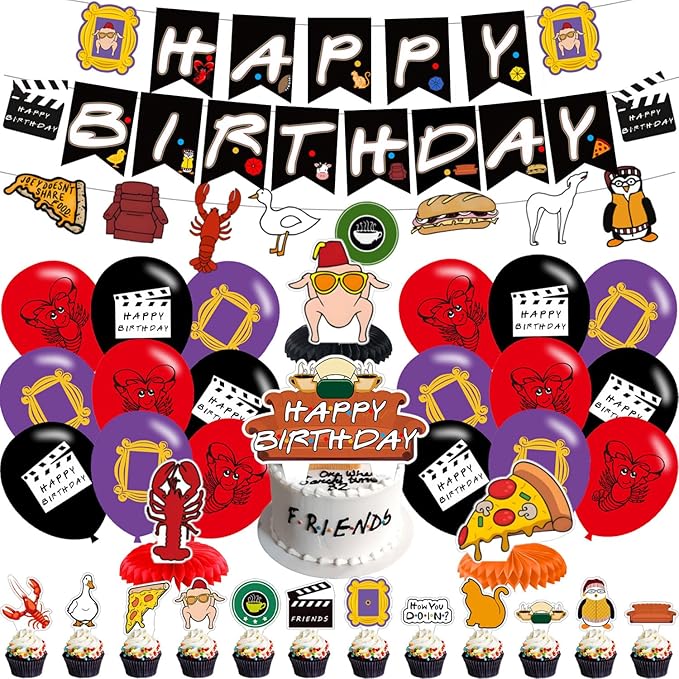 Friends Birthday Party Supplies, Friends Tv ShowParty Decorations Set Include Banner, Centerpieces, Balloons, Cake Cupcake Toppers for TV Show Fans Party Decor