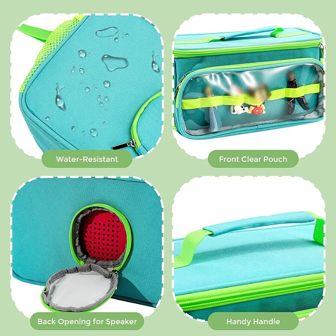 Hautton Carrying Case for Toniebox 2/1 Audio Player Bundle with Puricon 4-Tier Kids Bookshelf