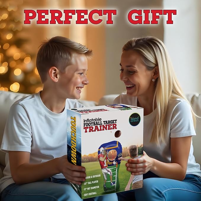 Island Genius Inflatable Football Target Toss Toy and Game for Boys Ages 8-12, 60 inch Receiver with Mini Soft Football