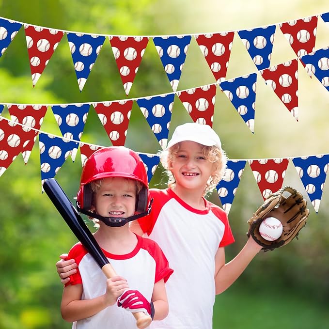 Faccito 5 Pack Baseball Banners Party Decorations Sports Championship Pennants Hanging Decor Themed Triangle Flags Athletics Game Garland for Birthday Party Supplies (Multicolor)