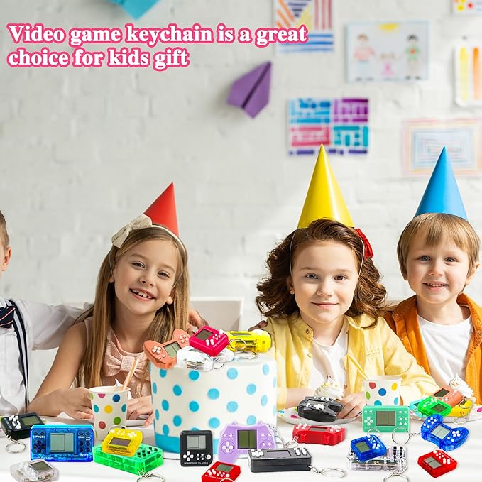 36 Pack Video Game Keychain Mini Square Handheld Video Game Key Chain for Kids Birthday Video Game Party Favors