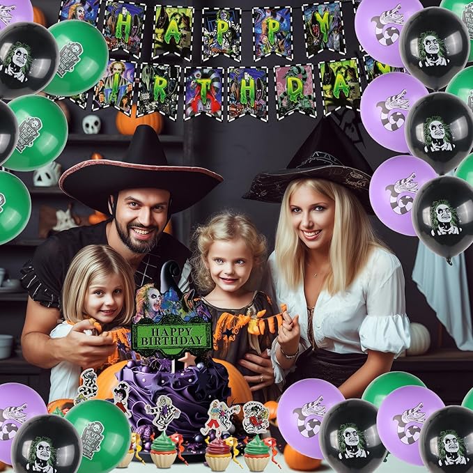 Horror Birthday Party Decorations, Halloween Birthday Party Supplies Decorations Set Include Banner, Balloons, Cake Toppers and Cupcake Toppers for Home Classroom Decor