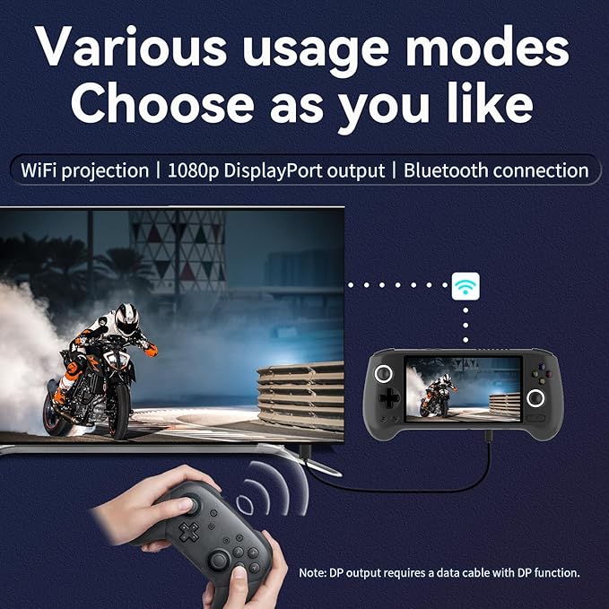 RG556 Retro Handheld Game Console , Android 13 System Unisoc T820 Processor 5.48 Touch Inch AMOLED Screen 5500mAh Battery Support WiFi Online DP Output (Transparent Blue)