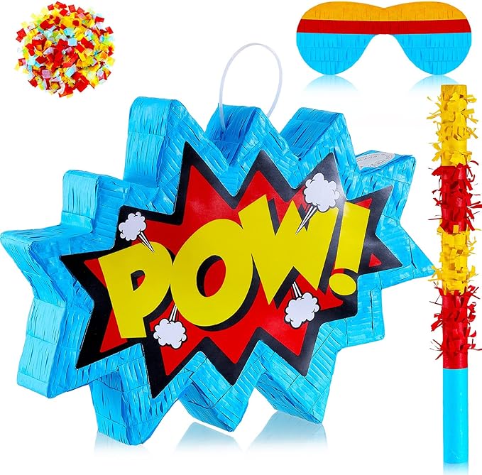 Comic Book Pop Piñata for Birthday Party Colorful Piñata with Stick, Blindfold, Confetti for Adults Birthday Baby Shower Party Supplies