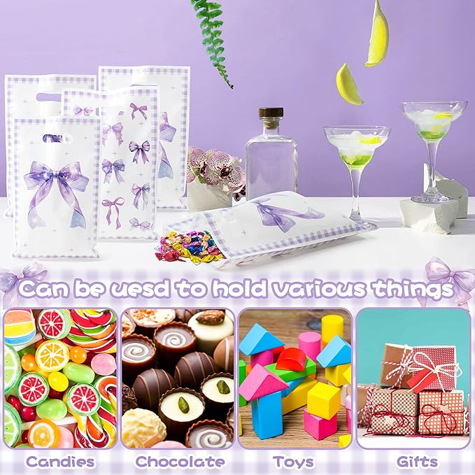 50Pcs Purple Bow Party Favor Bags - Bow Knot Goody Candy Treat Gift Bag for Kid Girl Women Purple Aesthetic Party Decorations for Birthday Wedding Bridal Shower Bachelorette Party Supplies