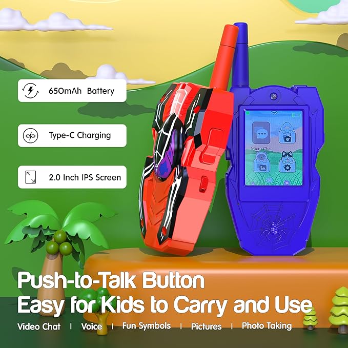 Video Walkie Talkies for Kids 2 Pack, Long Range Camera Voice Changing Two Way Radios Walkie Talkies Toys for Outdoor Indoor Play Camping Travel Adventure Hiking, Toys Birthday Gifts for Boys Girls