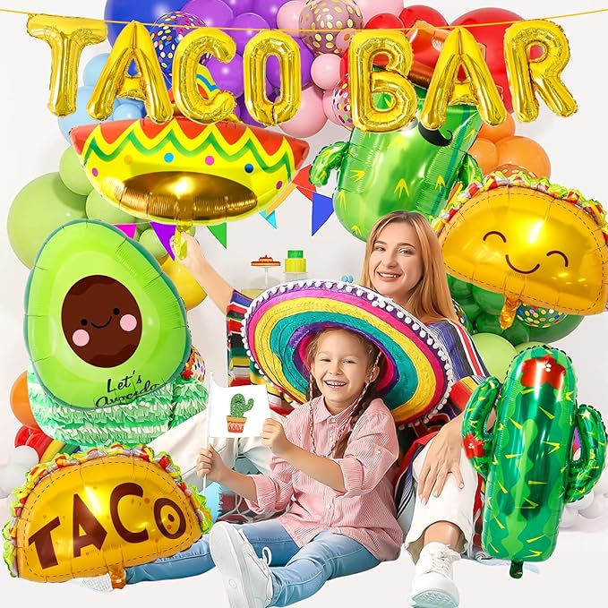 Taco Bar Decorations 13Pcs Mexican Fiesta Party balloons Taco Party Decorations Taco Cactus Avocado Sombrero Balloons Mexican Cinco de Mayo Fiesta Theme Party Decorations