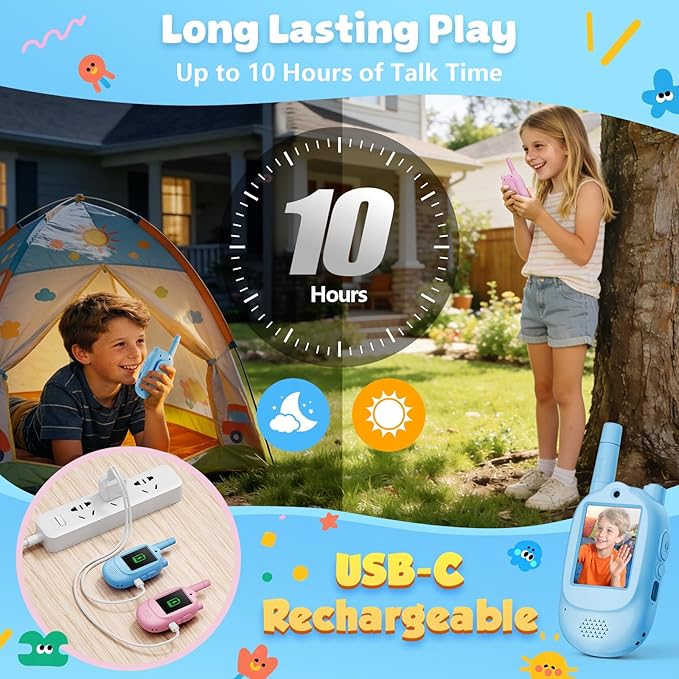 Video Walkie Talkies for Kids, 2 Pack Rechargeable with Screen & Voice Changer, Long Range Two Way Radios for Indoor Outdoor Play, Camping, Birthday Gifts for Boys Girls Ages 3-10