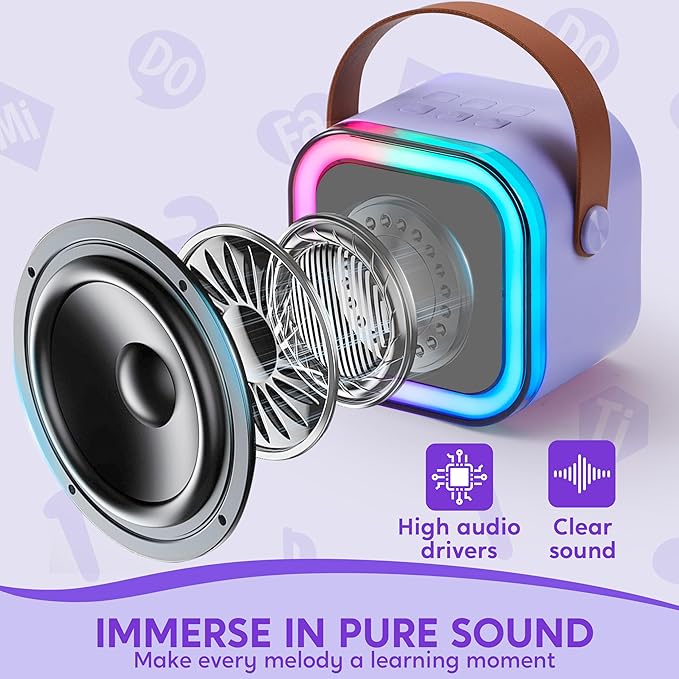 SYNCFUN Karaoke Machine, Mini Karaoke Machine with 2 Wireless Microphones for Kids and Adults, Bluetooth Speaker Toys, Birthday Girls Gift for Ages 3,4, 5, 6,7, 8,9,10,11,12+ Years Old(Purple)
