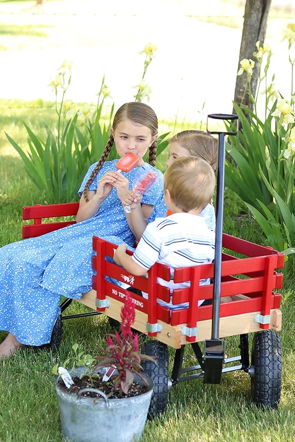 Berlin Flyer Sport Kid's Wagon - Model F410 - Amish Made in Ohio, USA - 10" No-Flat Tires (Red)
