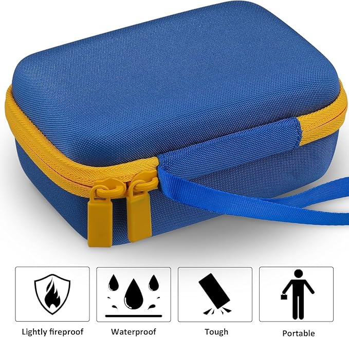 co2CREA Hard Case Compatible with Yoto Mini 2024 Edition Kids Audio Music Player Children Speaker Plays Audiobook Cards Radio and Card Holder Hold up to Yoto 36 Cards, Blue Case + Yellow Zipper