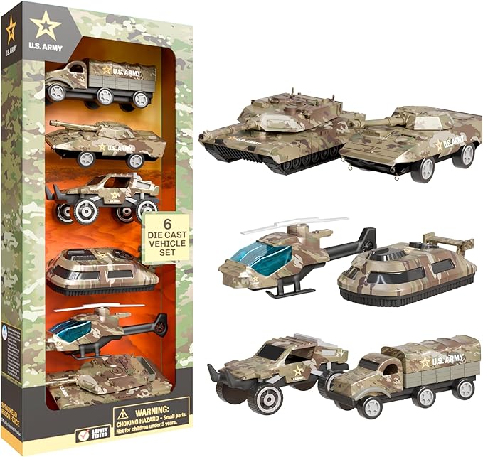 Lollipop US Army Die-Cast Vehicle Set - 6 Military Vehicles for Toddlers & Kids, Army Trucks, Jeeps, Recon Force Toys for Boys Age 4-7, Officially Licensed Army Action Set for Adventures