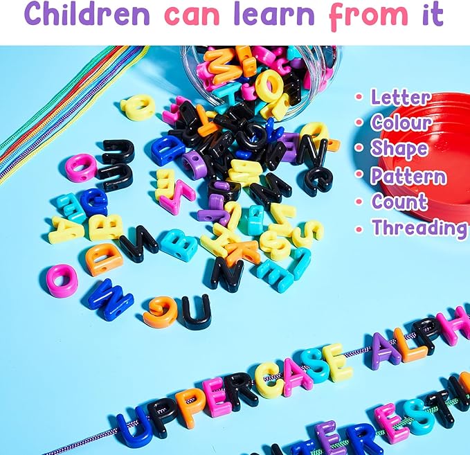 Wesiti Lacing Letters Beads Alphabet Learning Toys Toddler ABC Alphabet Beads Lacing Sports Skills Toys for Preschool Games Homeschool Supplies Early Spelling(Uppercase Letters,408 Pcs)