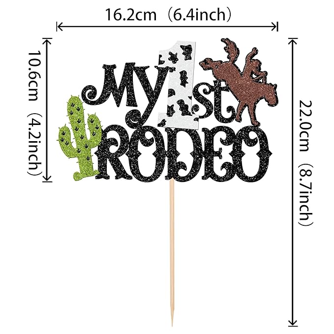 1 PCS My 1st Rodeo Cake Topper Brown Glitter Cactus First Birthday Cake Pick Decoration for Western Little Cowboy Theme Baby Shower Kids 1st Birthday Party Cake Decorations Supplies
