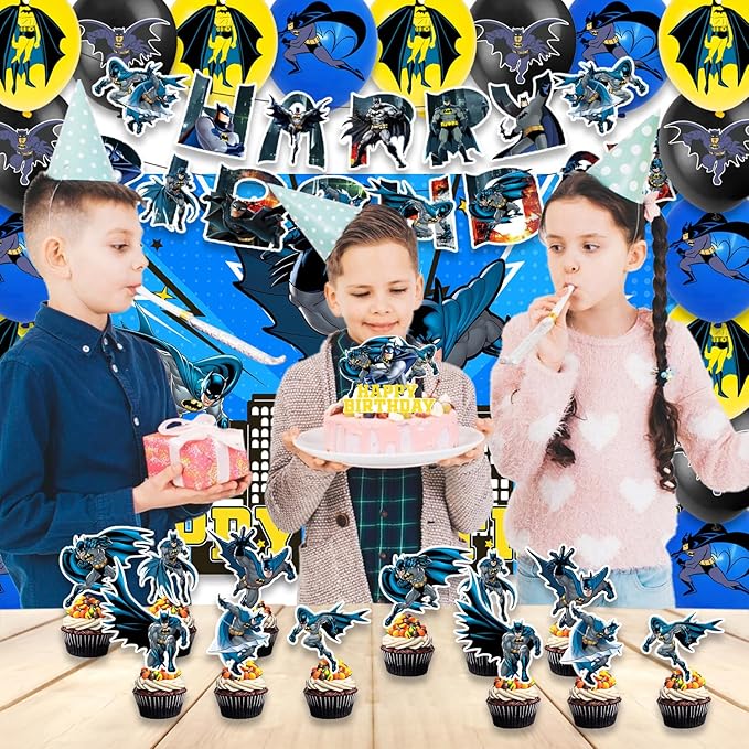 42pcs Batmans Birthday Party Supplies Pack Includes，Banner，Cake Topper，Blackdrop,Balloons for Bat party supplies (Batmans)