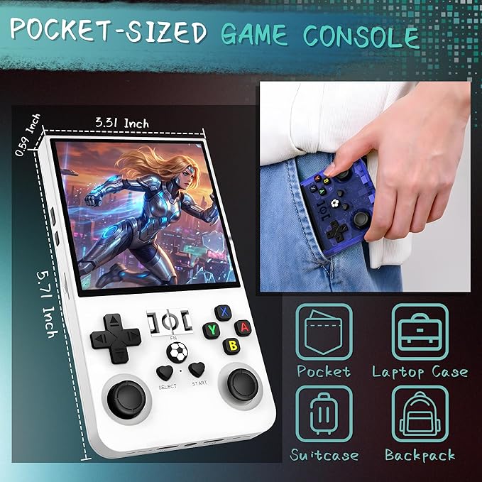 R36MAX Handheld Game Console, 40000+ Games Retro Gaming Console, 256GB TF Card Mini Retro Video Arcade, 4000mAh Portable Rechargeable 4.0" IPS HD Screen Pocket Arcade, White