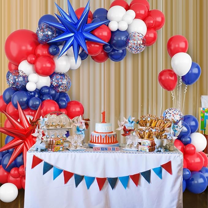 Red White and Blue Balloons Arch Garland Kit, 4th of July Balloons Red Royal Blue White Balloon Arch with Red Blue Star Foil Balloons for Birthday Wedding Nautical Patriotic Baseball Theme Party Decor