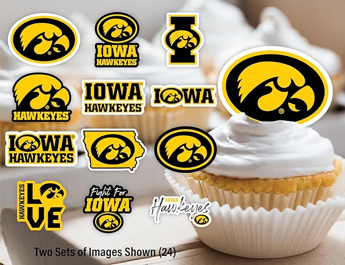 Iowa Hawkeyes Cupcake Topper Party Supplies for Hawks Football, Birthday, Graduation Party Decorations (24 Pieces) (Iowa Hawkeyes)