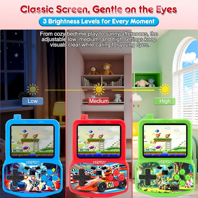 Kids Handheld Game Console with 220 Preloaded Retro Video Games, 3.5'' IPS Screen Adjustable Brightness & Volume, Portable Hand Held Game Player Toy for Travel, Ideal Christmas RED