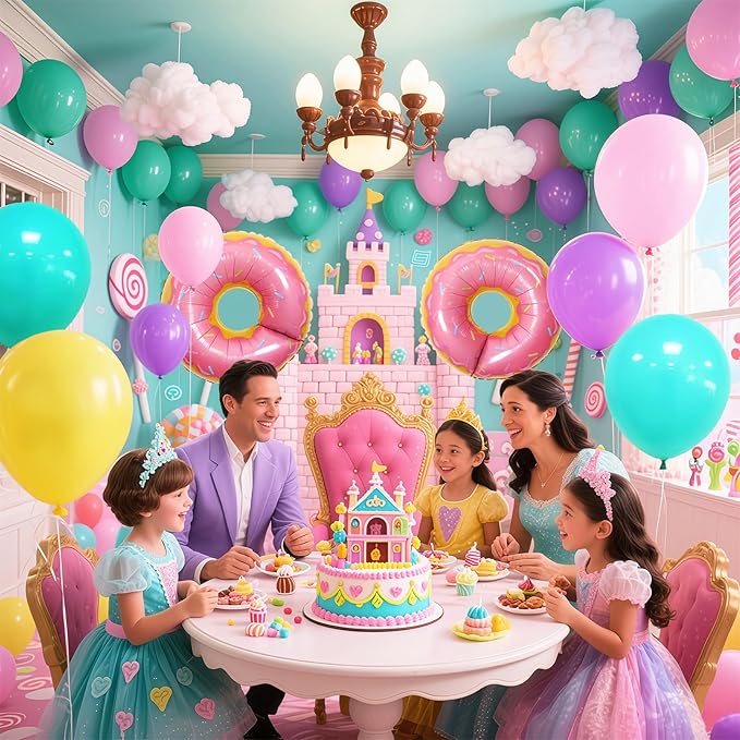 Pink Blue Purple Balloon 64Pcs 12 Inch，Multicolour Balloons for Cartoon Themed Birthday Party Decorations Boys Girls Gatherings Party Supplies
