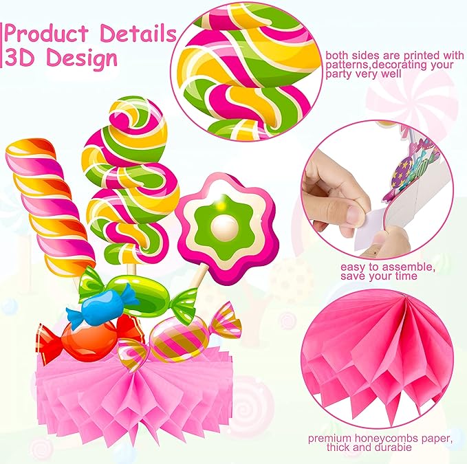 Candyland Party Table Decorations 9pcs Candyland Lollipop Table Honeycomb Centerpieces for Candy Theme Birthday Party Supplies