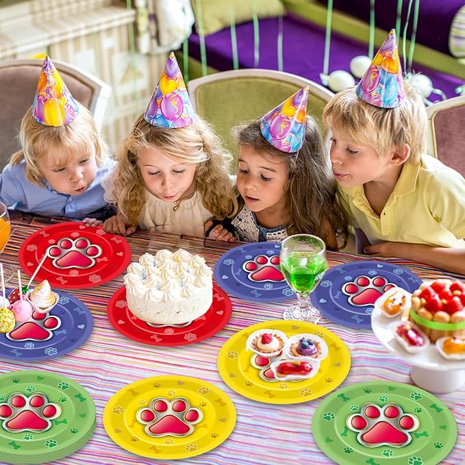 CHUNNIN 48Pcs Dog Paw Party Paper Plates for Dog Birthday Themed Party Supplies 7" Cute Pet Paw Print Disposable Dessert Plates for Boy Girls Kids Baby Shower Puppy Birthday Parties Decorations