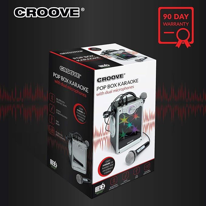 Croove Rechargeable Karaoke Machine For Kids - Incl. 2 Microphones with Flashing Disco Lights, Bluetooth, AUX & USB Ports Singing Machine for Children, Best Birthday Gifts for Boys & Girls Of All Ages